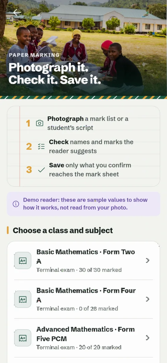 Paper marking in the Roote Shule app